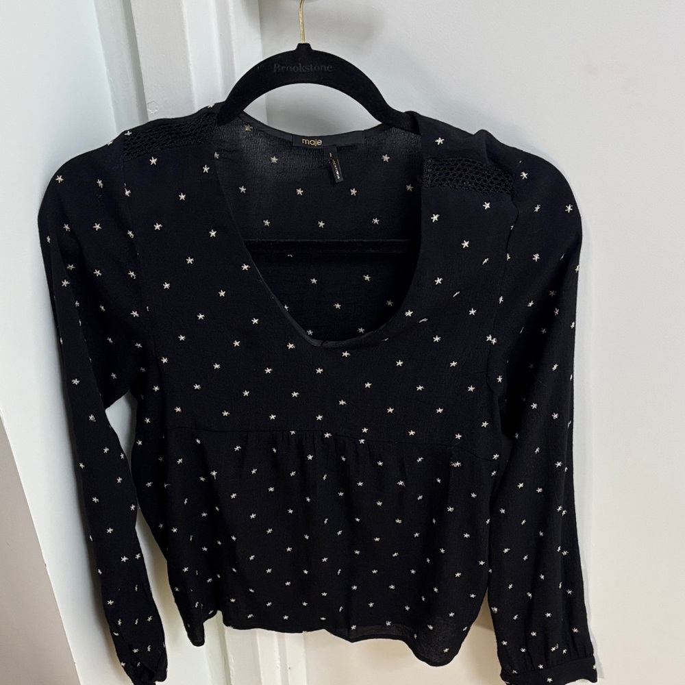 Maje Black Blouse with White Star Print